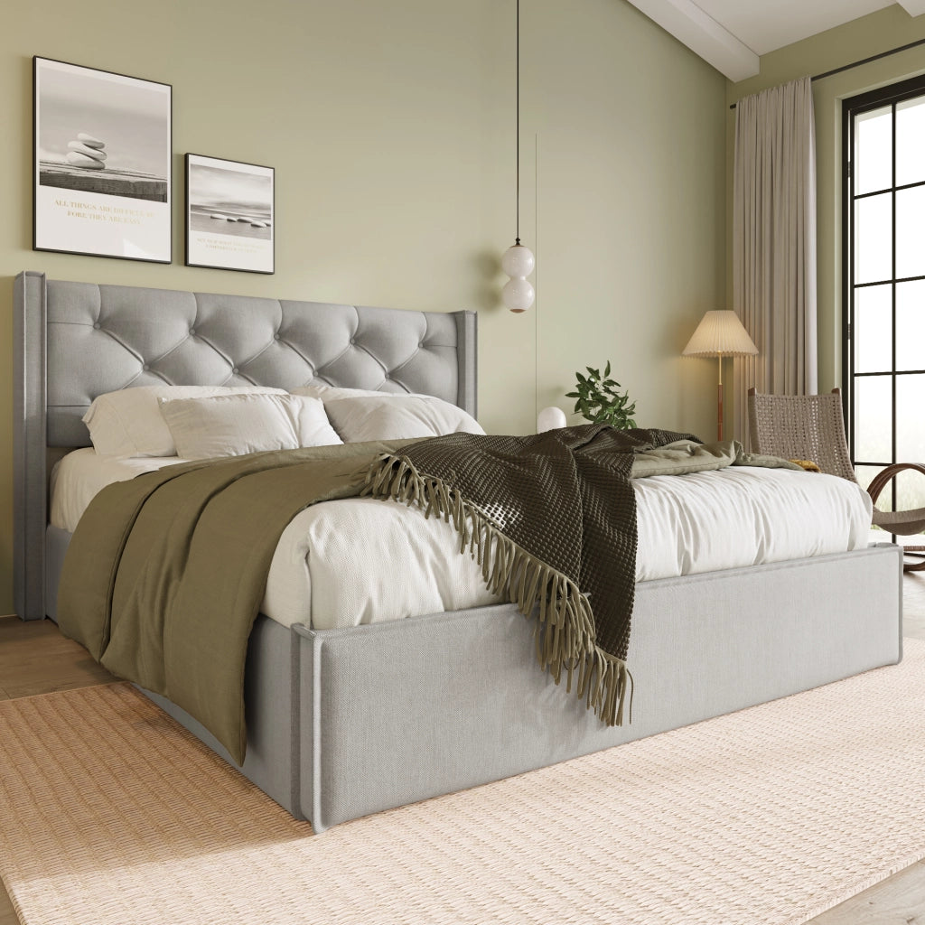 letto imbottito cotone grigio chiaro 140 x 200 cm