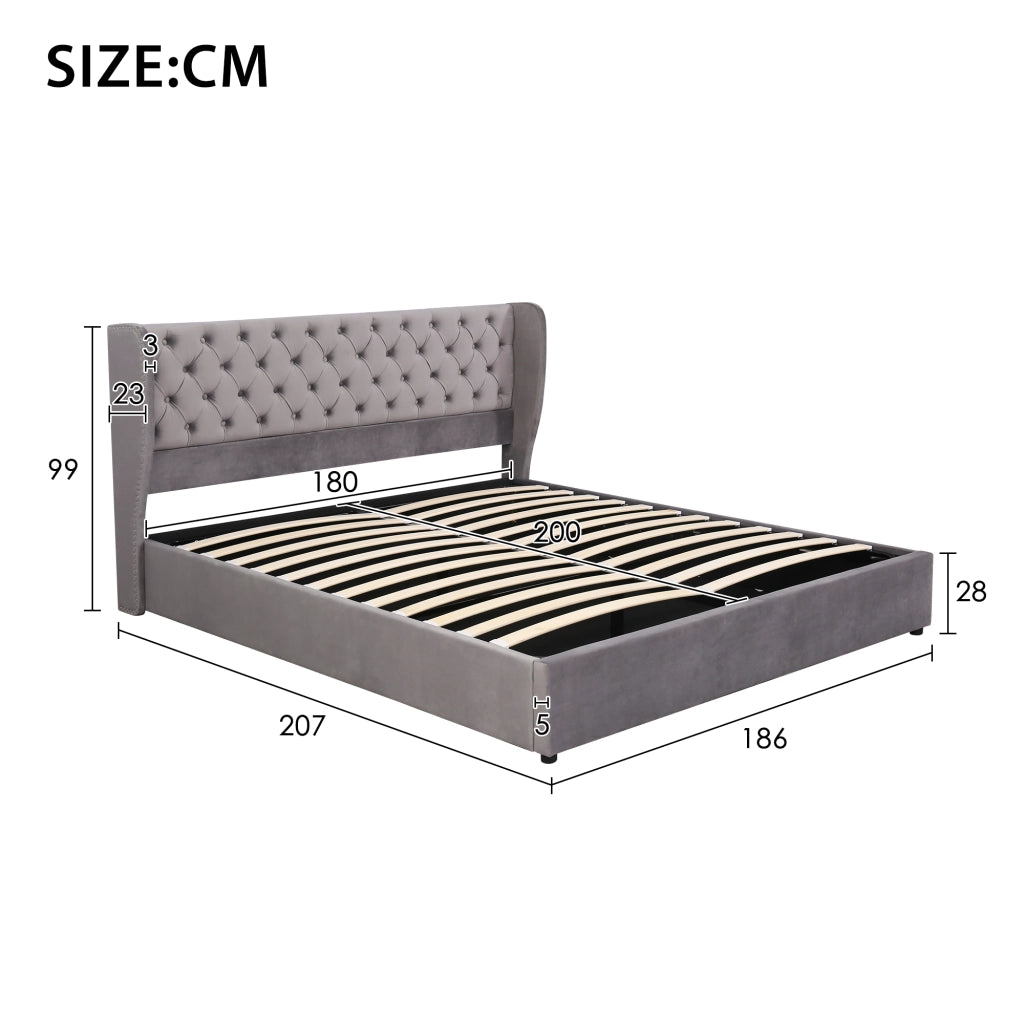 DESMIU Letto Contenitore Letto Matrimoniale con Vano Idraulico 180 × 200 cm, senza materasso, in Velluto, Grigio