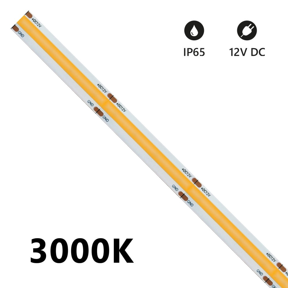 Striscia led 5m COB IP65 monocolore da 15W/MT 12V - 4000K