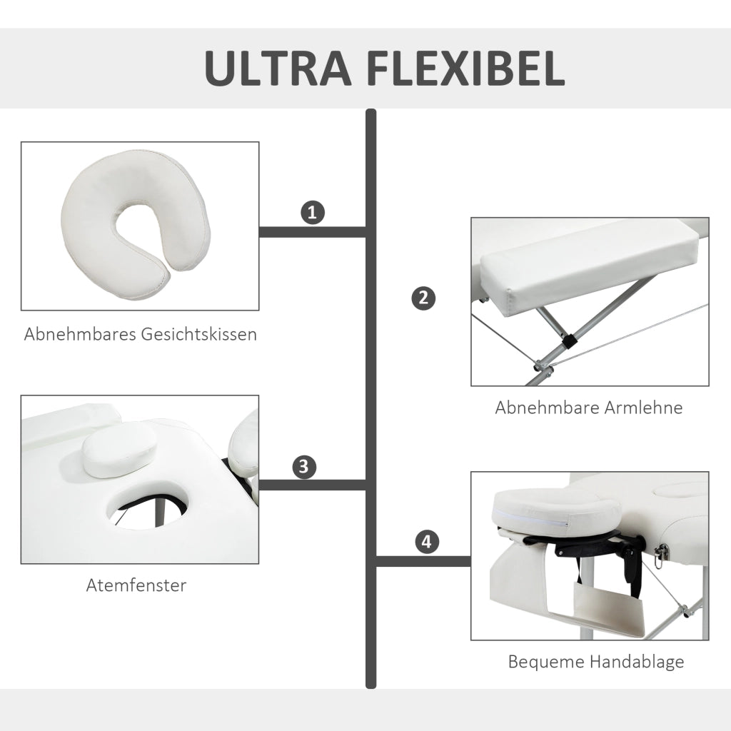 Letto Massaggio 3 Zone Regolabile Pieghevole ¨C zephmum ¨C Bianco 90x200 cm