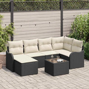 Set Divano da Giardino con cuscino 7 pcs Nero Poly Rattan