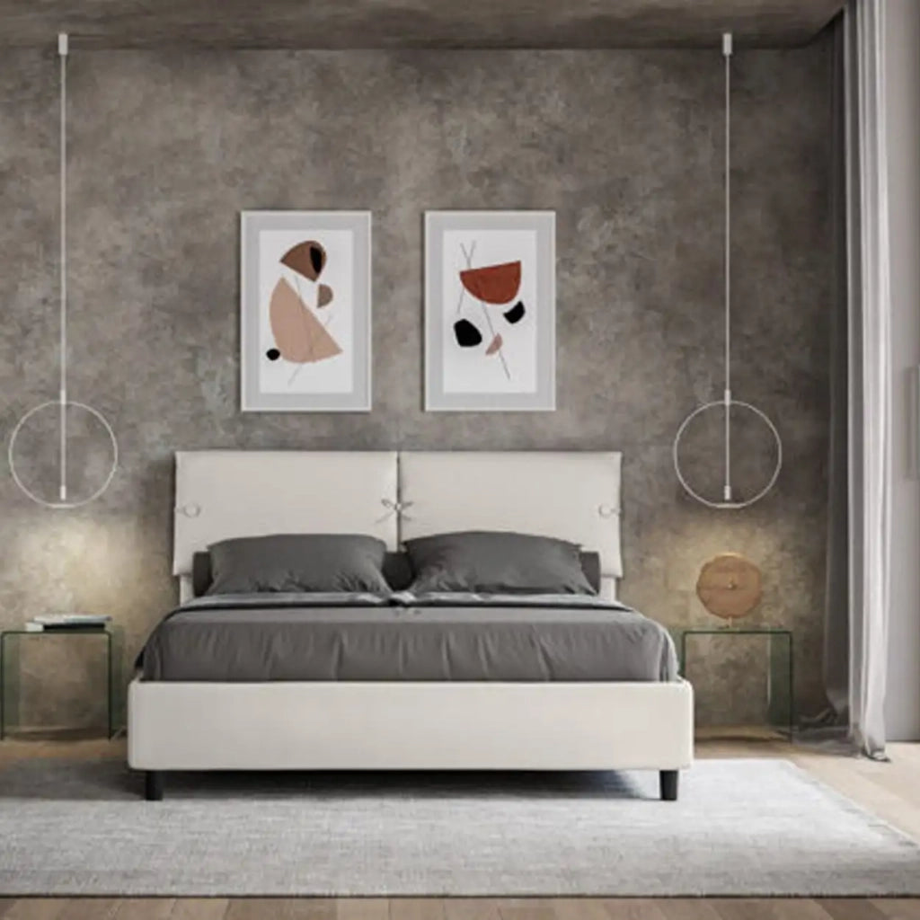 Letto matrimoniale con rete imbottito 160x200 similpelle bianco Sleeper