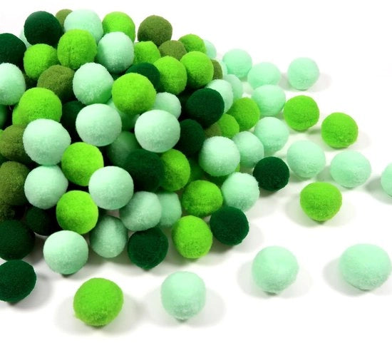 Pomponi 200 pezzi - Serie Verde - 20 mm - Pomponi soffici - Materiali per fai da te - Decorazioni per festival - Resistenti allo shock - Materiali per attività manuali
