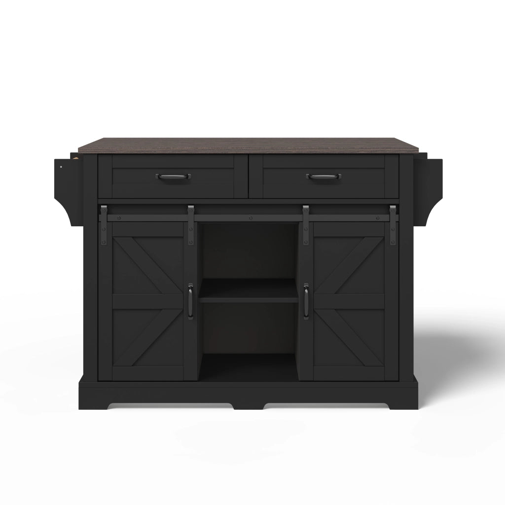 Isola cucina pieghevole - Zephmum- 120¡Á45(70)¡Á91 cm, nero, stile fienile con ante scorrevoli e cassetti