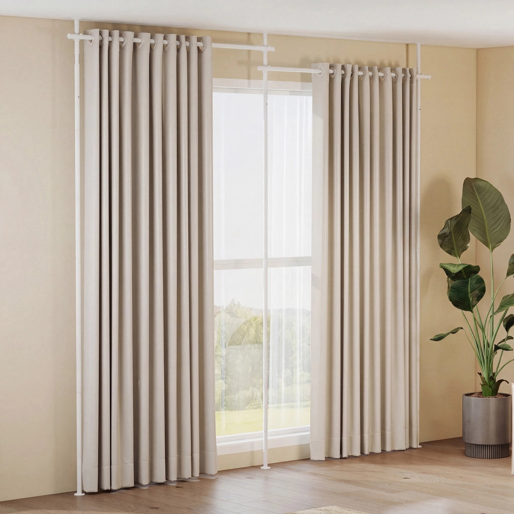 Asta tenda a pressione in metallo divisorio interno senza fori, Bastone per privacy altezza 120-314 cm e larghezza 73-360 cm regolabili Bianco