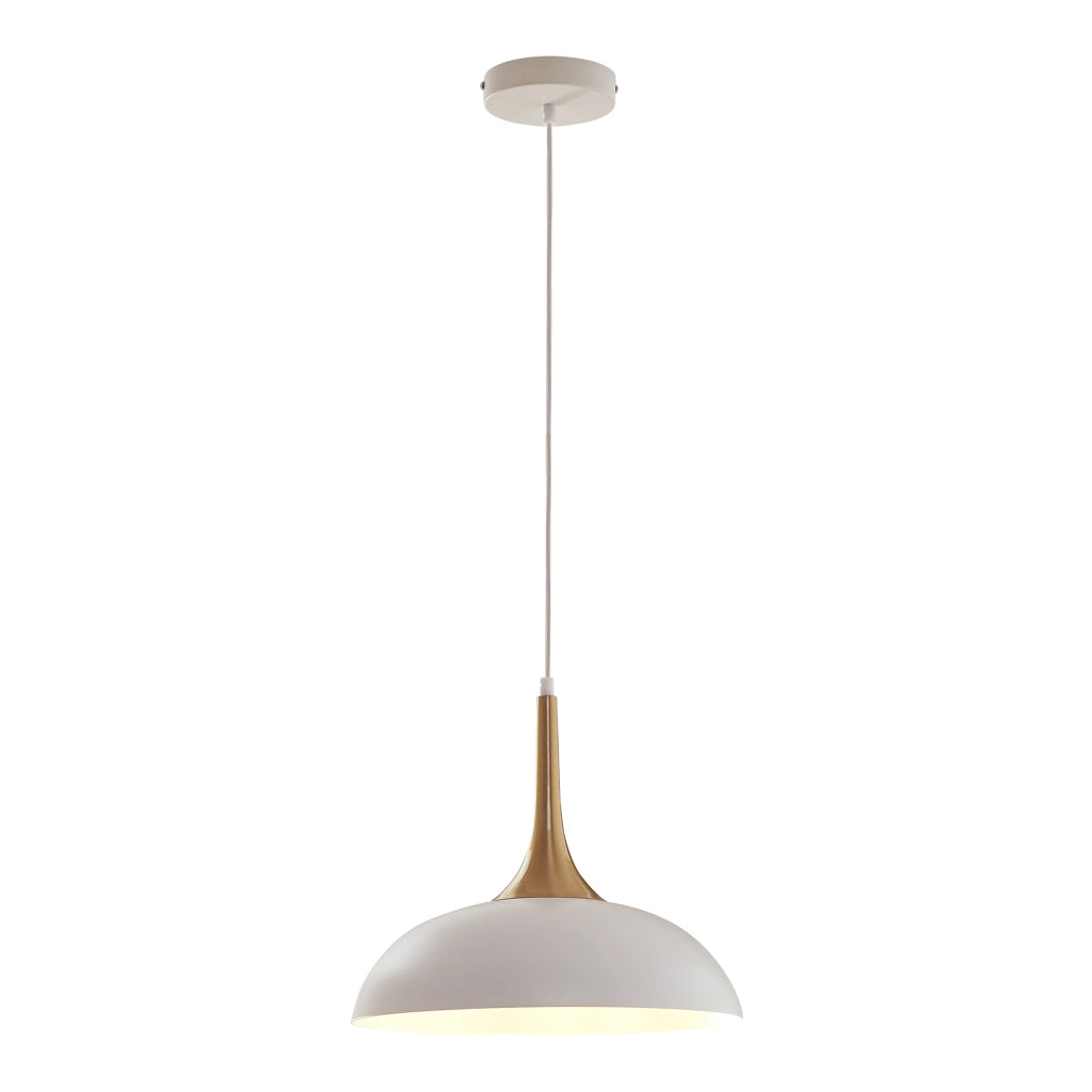 Lampadario a Sospensione Blairgowrie con Paralume Semisferico in Metallo - Bianco / Ottone lux.pro