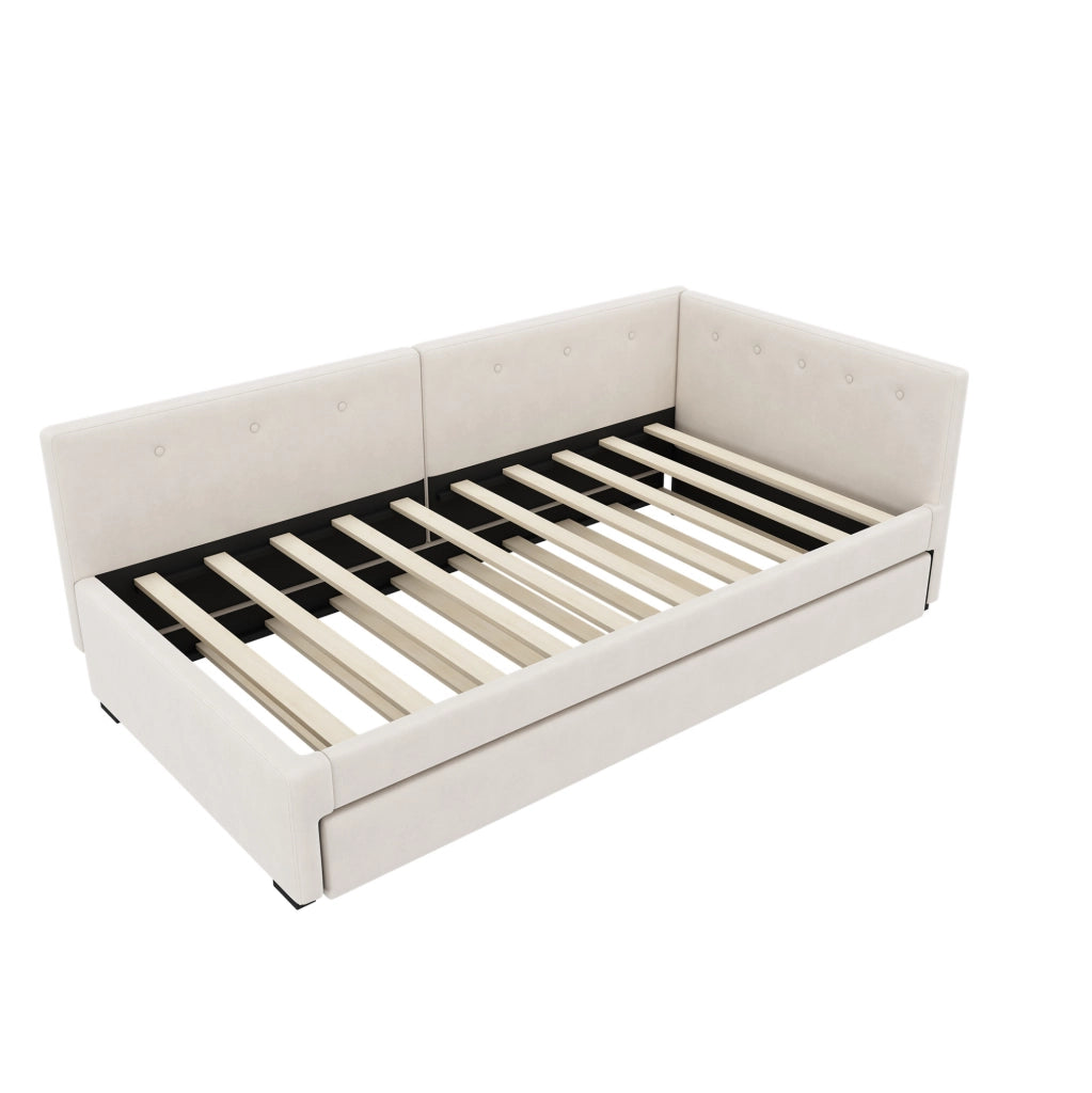 Letto estraibile 90x200 cm in velluto beige, salvaspazio e moderno