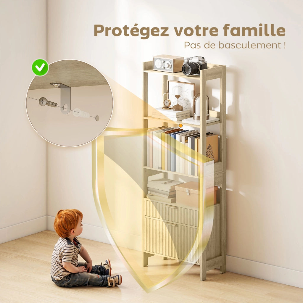 Libreria con cassetti e scaffali aperti ¨C zephmum ¨C legno naturale 60x30x160