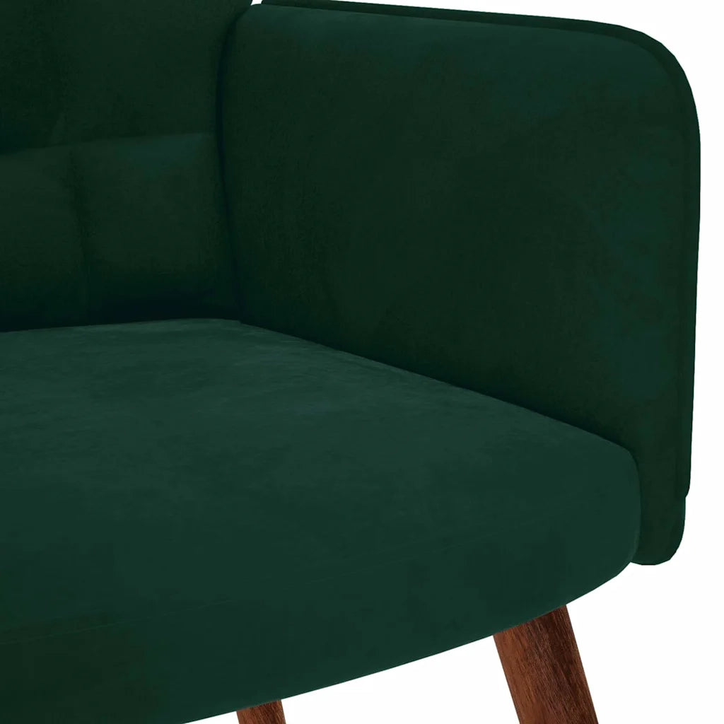 Divano Sedia-Poltrona Relax con Sgabello in Velluto Verde Scuro