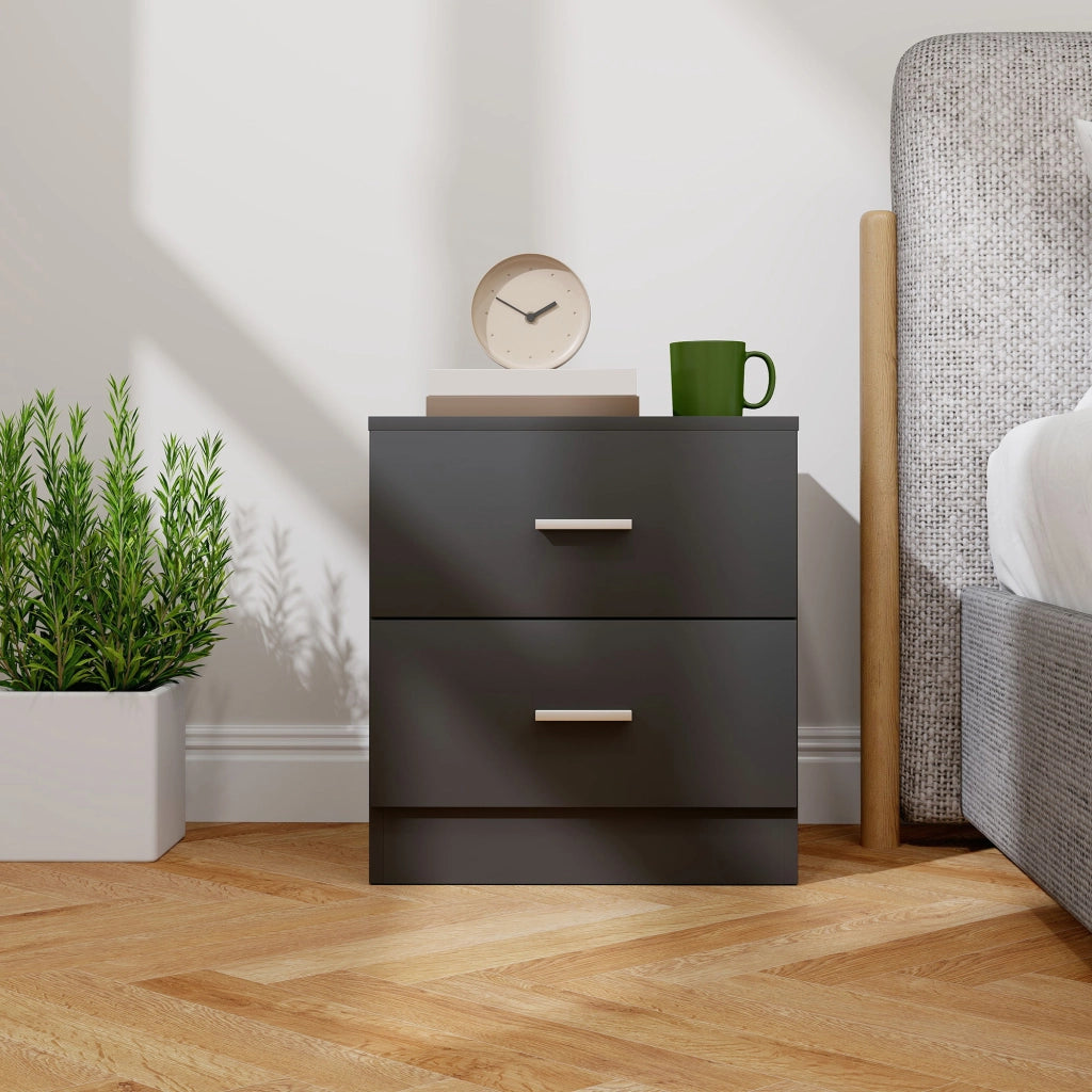Comodino moderno con 2 cassetti ¨C Xylo ¨C nero 45x39,5x49 cm