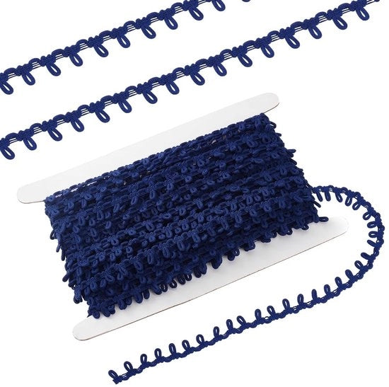 Fila elastica 14 mm - Bottone blu - Velluto - Decorazione - Ricamo - 19 Yards (circa 20 metri) - Nastro da cucire
