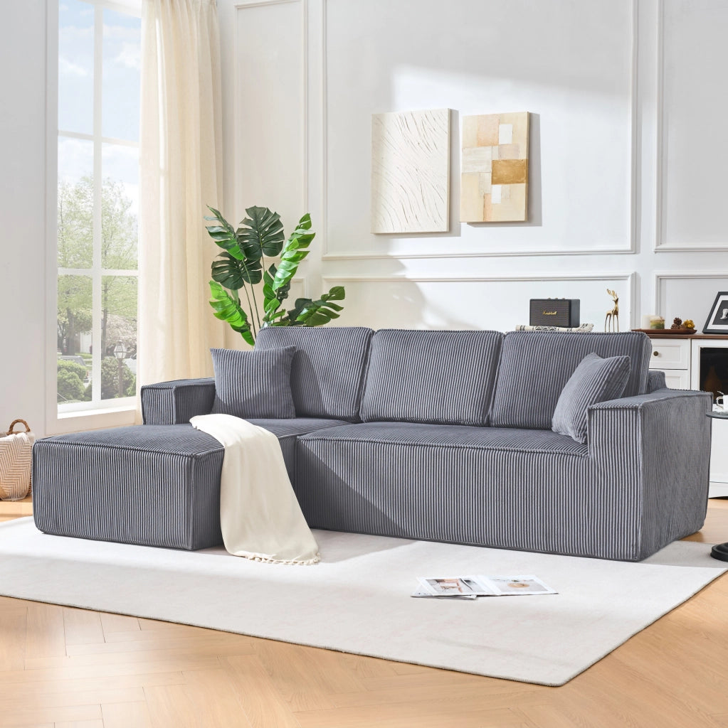 Divano angolare modulare L con chaise longue; in corduroy grigio 235x128x60 cm
