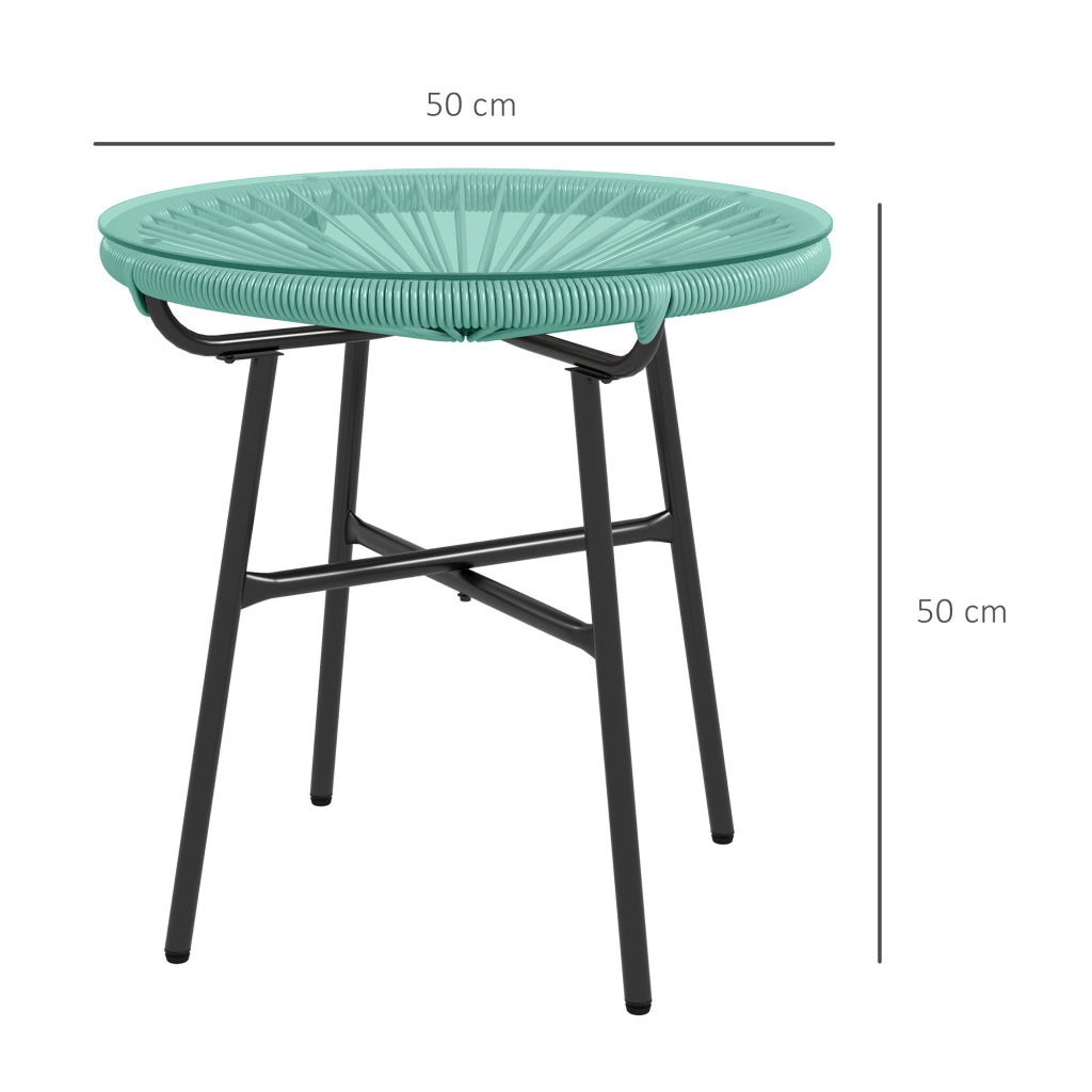 Tavolino da giardino rotondo in resina effetto rattan con piano in vetro temperato e gambe in metallo ¨C Minimal ¨C ?50xH50 cm