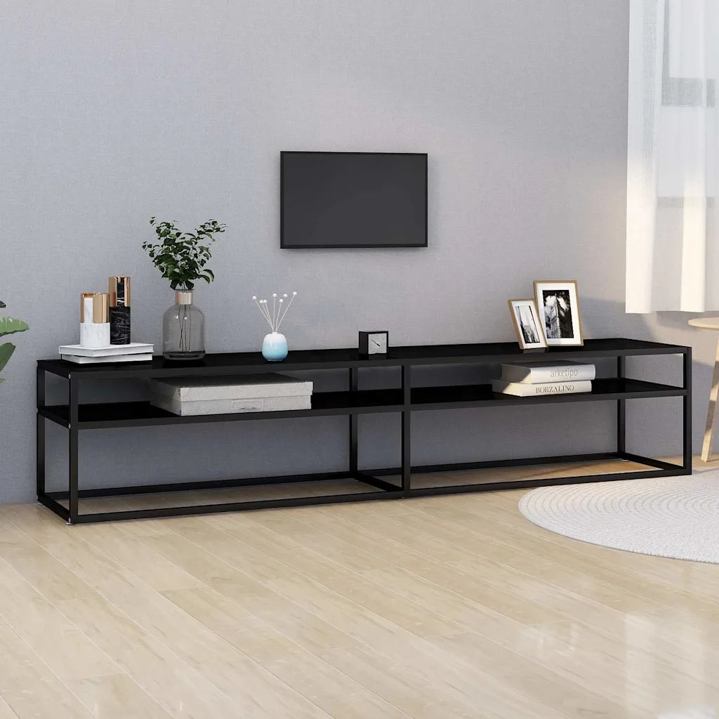 Mobile Porta TV-Mobile per TV-Credenza TV Nero 200x40x40,5 cm in Vetro Temperato