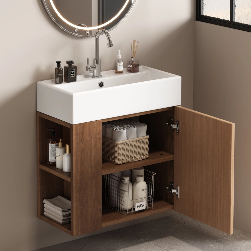 Mobile da bagno con lavabo e vani laterali - per bagno - in MDF - marrone