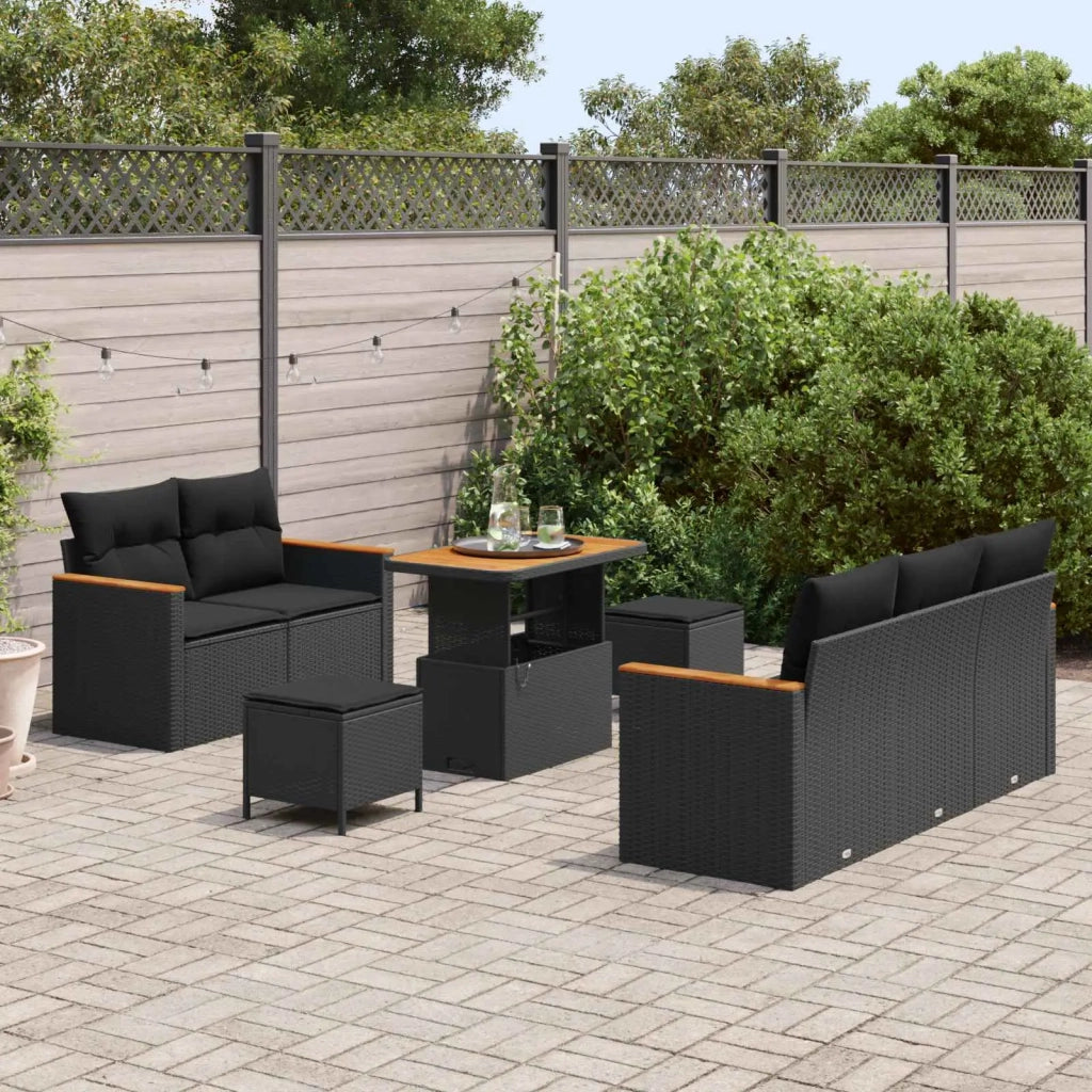 Set Divano da Giardino con cuscino 10 pcs Nero polyrattan