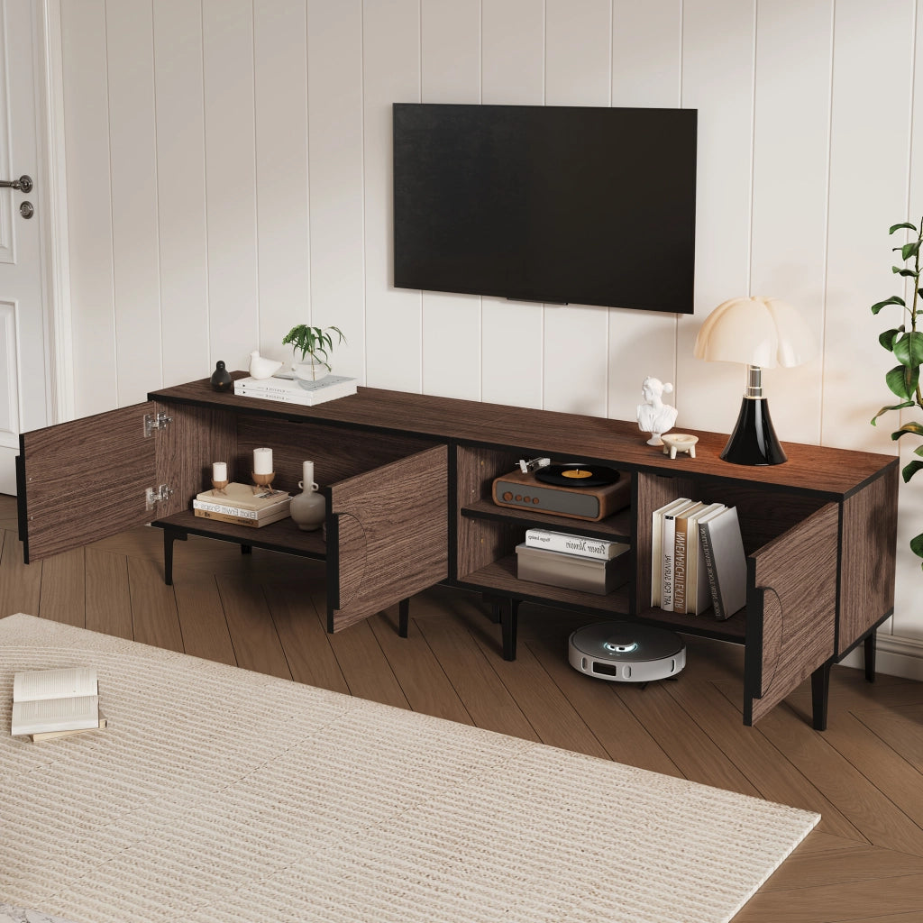 Mobile TV con 3 ante e 2 vani aperti - per soggiorno - 180 x 35 x 49 cm - noce scuro