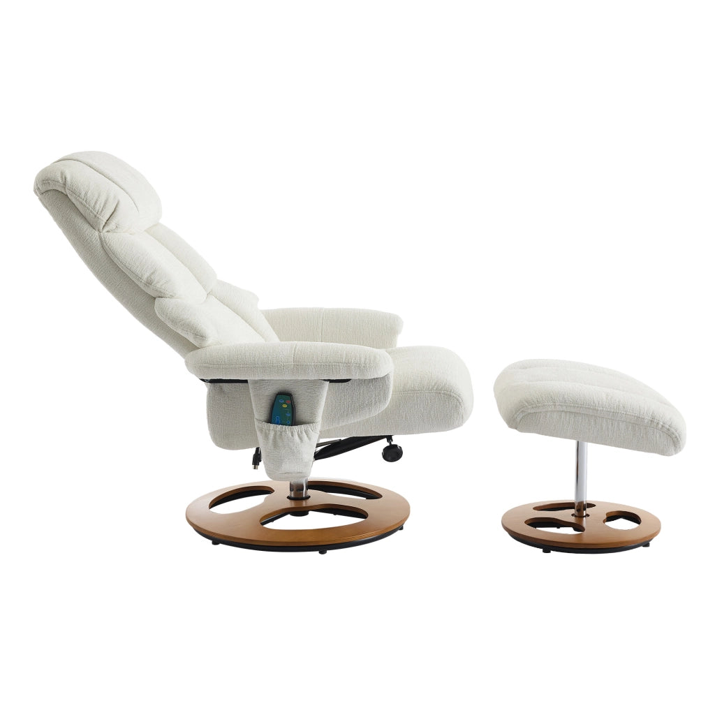Poltrona Relax Massaggiante Reclinabile con Poggiapiedi Girevole ¨C MINIMAL ¨C Tessuto Chenille Bianco