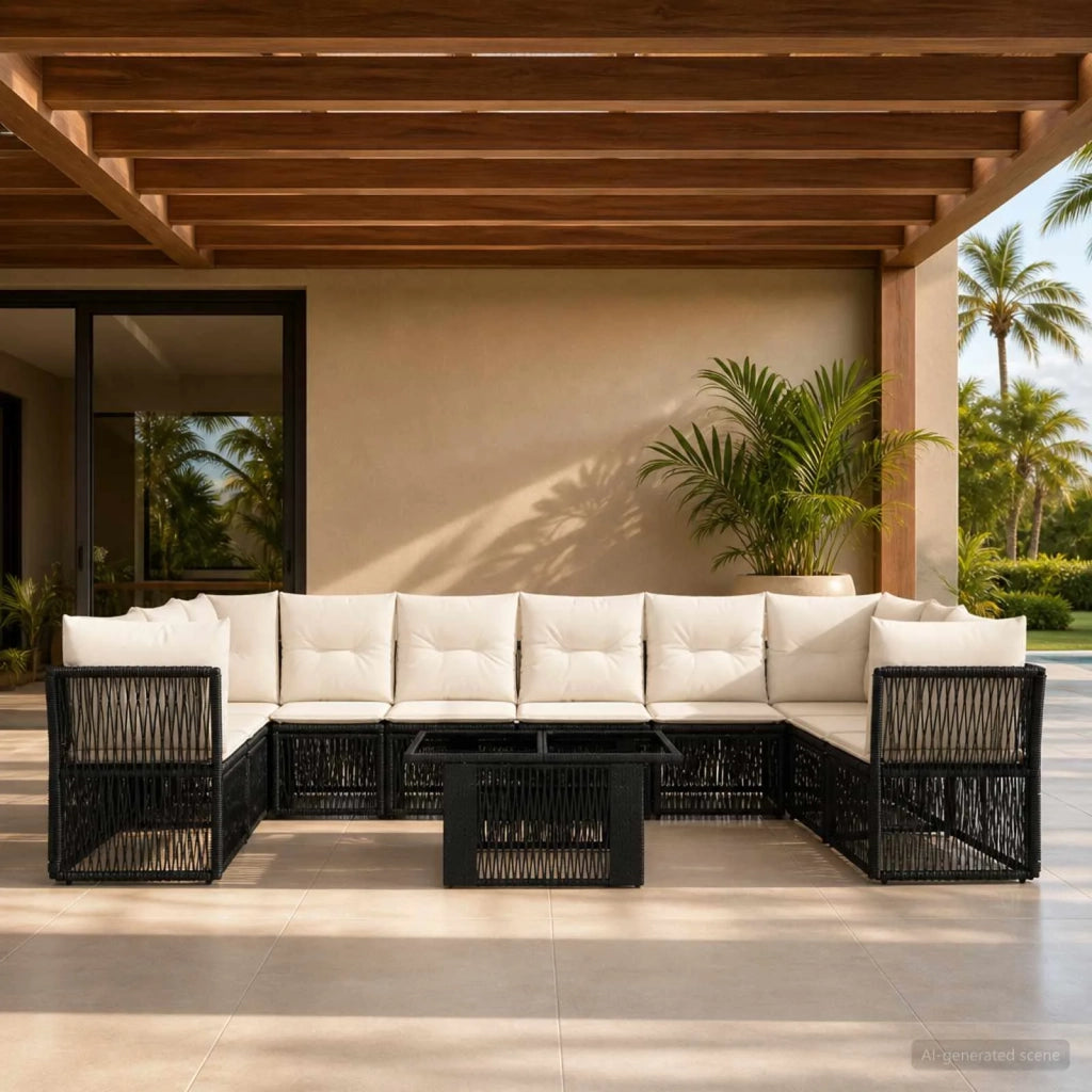 Set Divano da Giardino 11 pz Nero polyrattan 3436525
