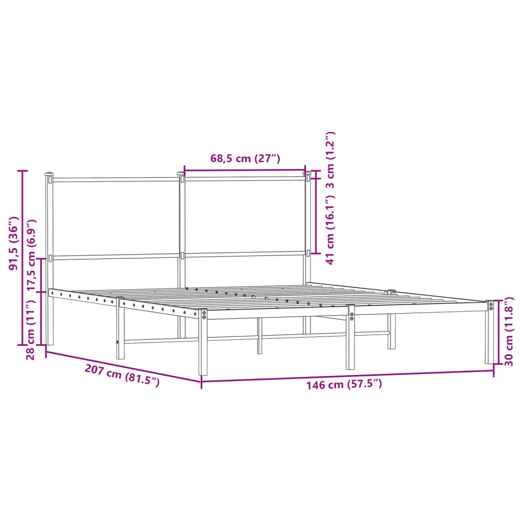 Letto matrimoniale | Letto per adulti | Giroletto senza Materaso in Metallo Rovere Sonoma 140x200 cm