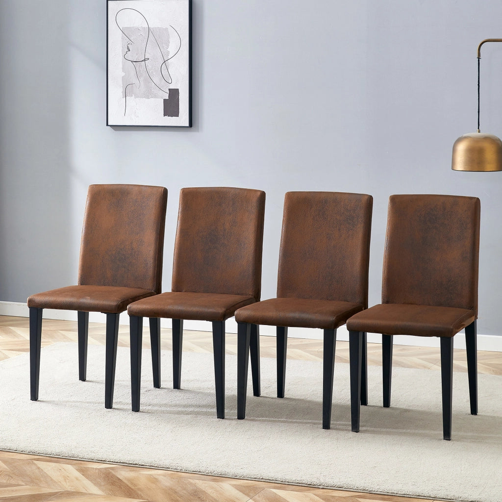 Sedie da sala da pranzo set da 4 con schienale ergonomico e gambe in metallo, tessuto marrone e nero moderne