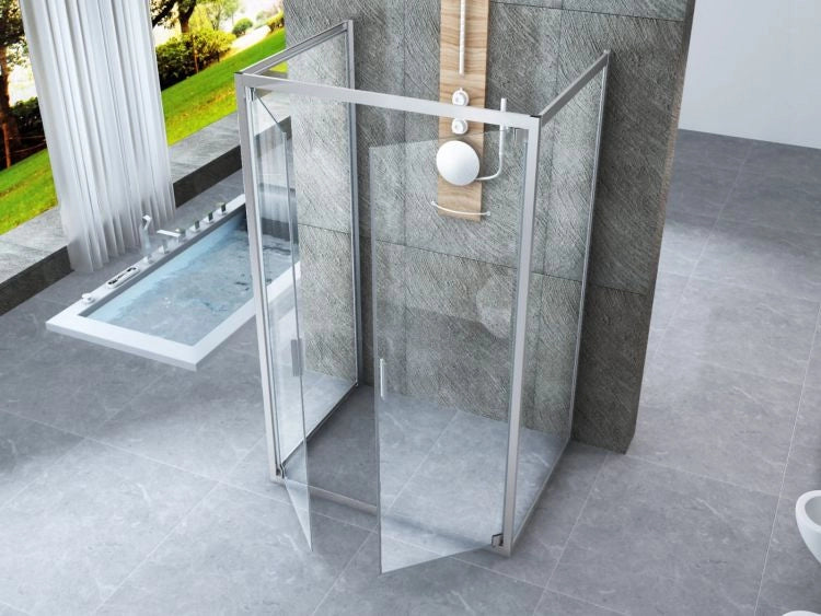 Box doccia Cristallo 6 mm 3 lati - Due Fissi piu' porta Saloon Trasparente - Misura: 70 x 130 x 70 x190h