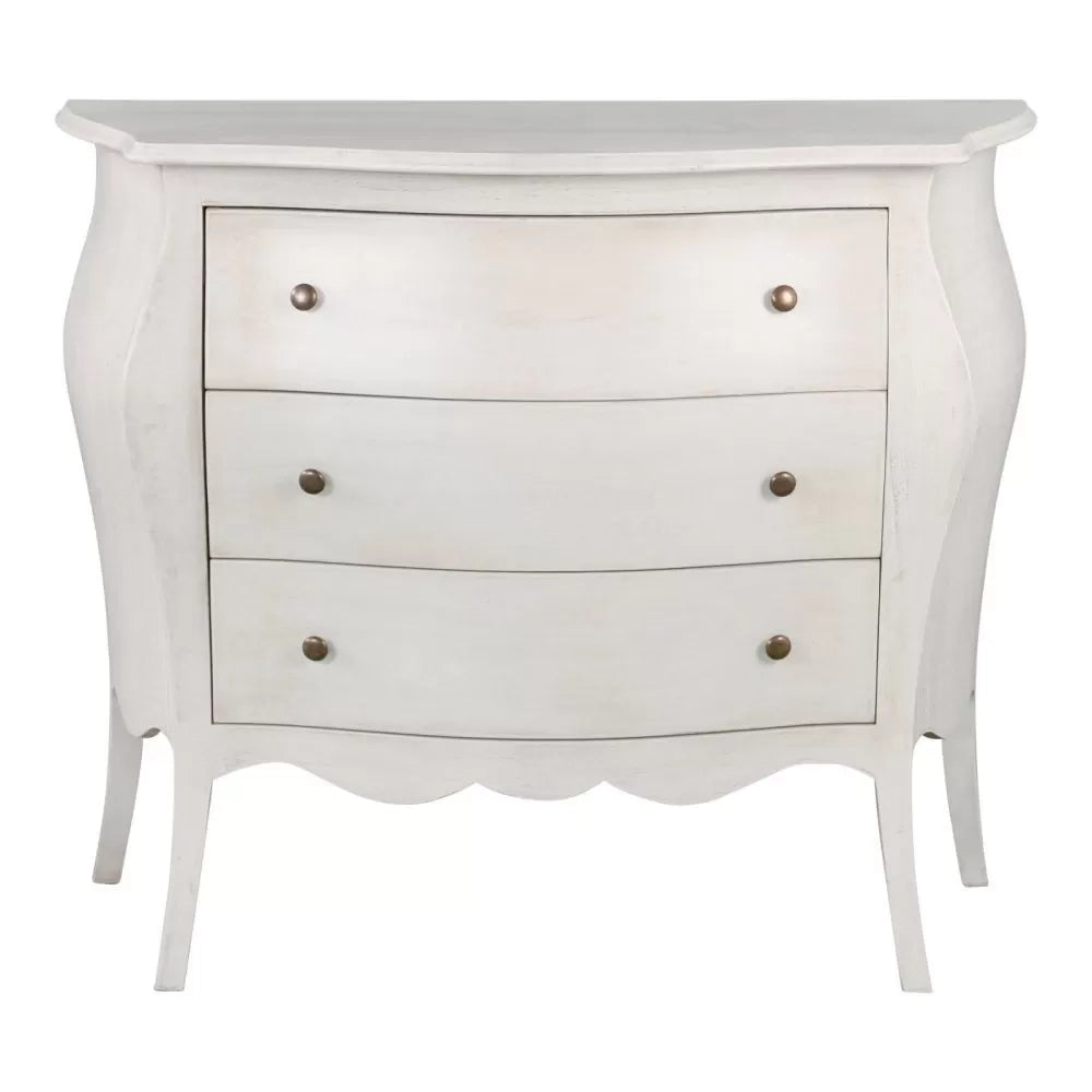 Cassettiera sagomata 3 cassetti legno shabby bianco anticato 116x42x85 - Mobili 2G