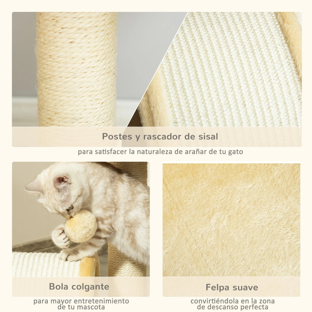 Tiragraffi per Gatti Piccoli ¨C Xylo ¨C 2 Livelli con Palo e Piattaforme 35,5x37x46 cm Beige