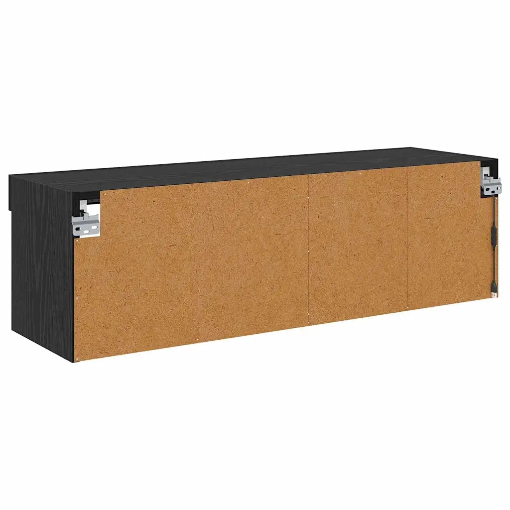 Mobile TV moderno a parete con illuminazione a LED 100 x 30 x 30 cm realizzato in legno composito di rovere nero 02_0052831