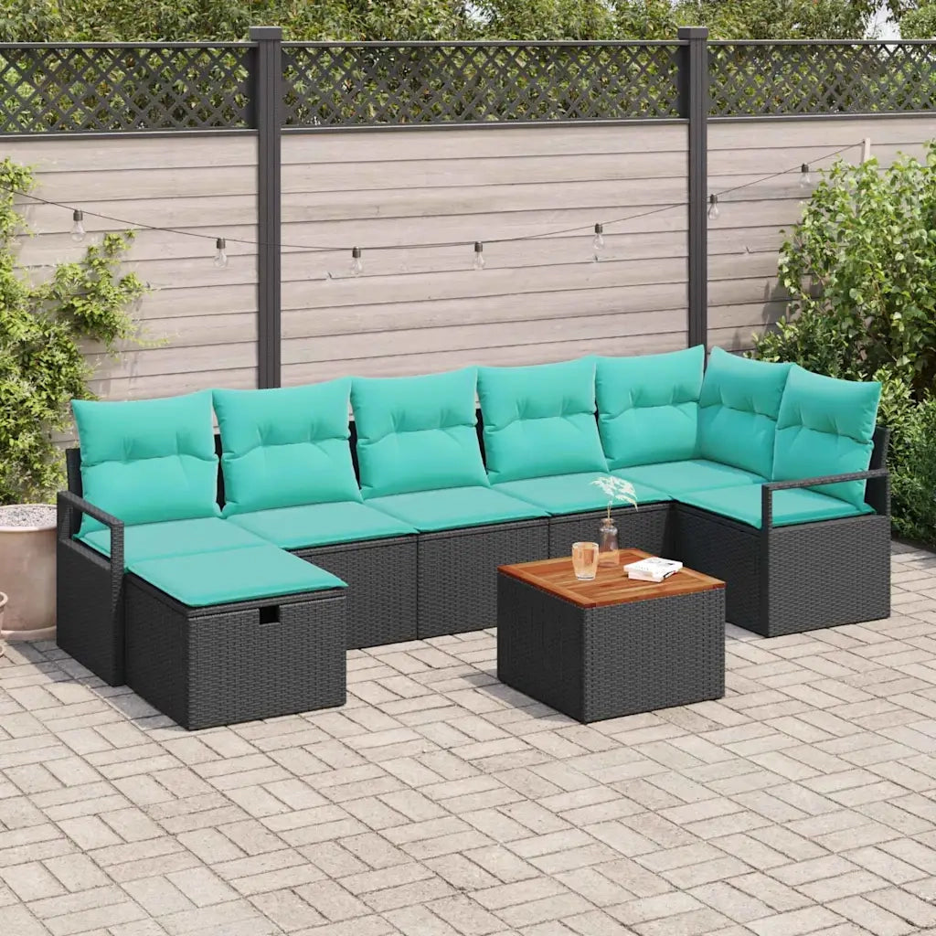Set Divano da Giardino con cuscino 8 pcs Nero polyrattan 3359550