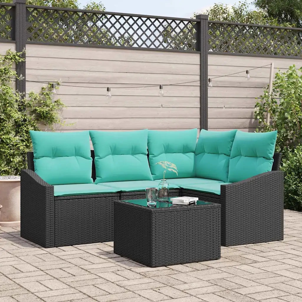 Set di divani con cuscino 5 pcs Nero polyrattan 3346716