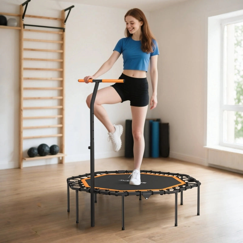 Trampolino fitness pieghevole con manubrio regolabile, bungees silenziosi, uso indoor, senza accessori, nero