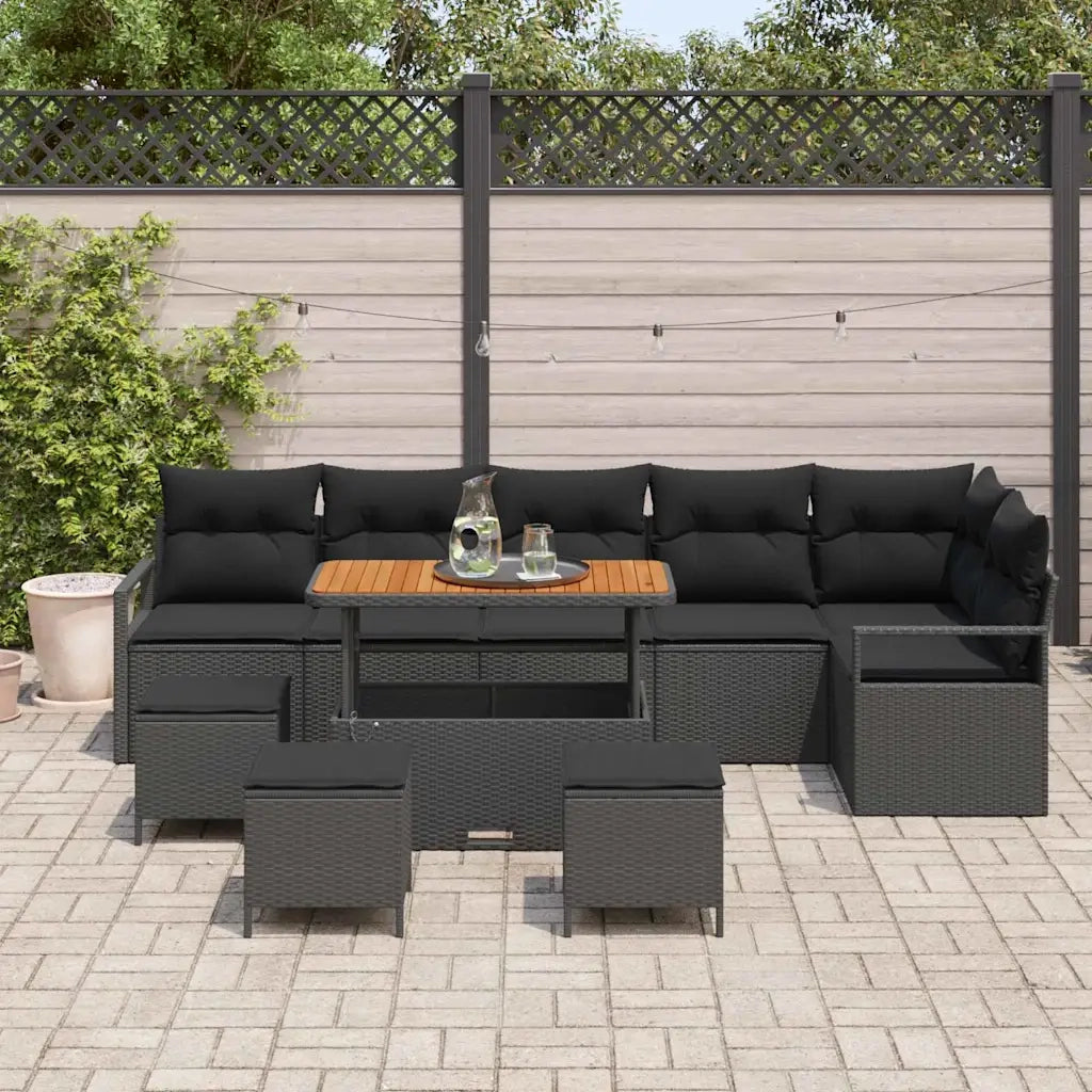 Set Divano da Giardino con cuscino 10 pcs Nero 3364499