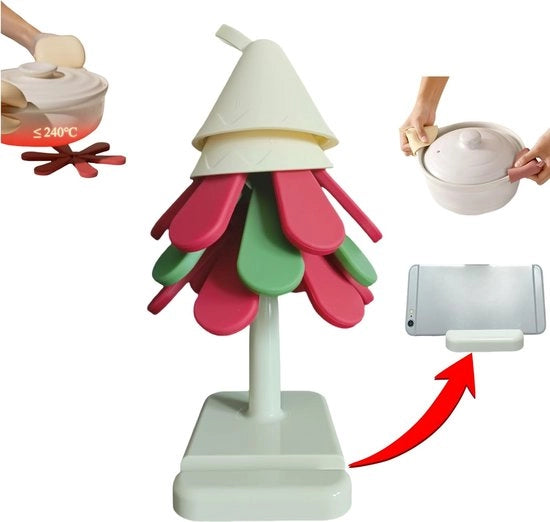 Sostegni a forma di albero per piatti caldi e padelle in colore festivo