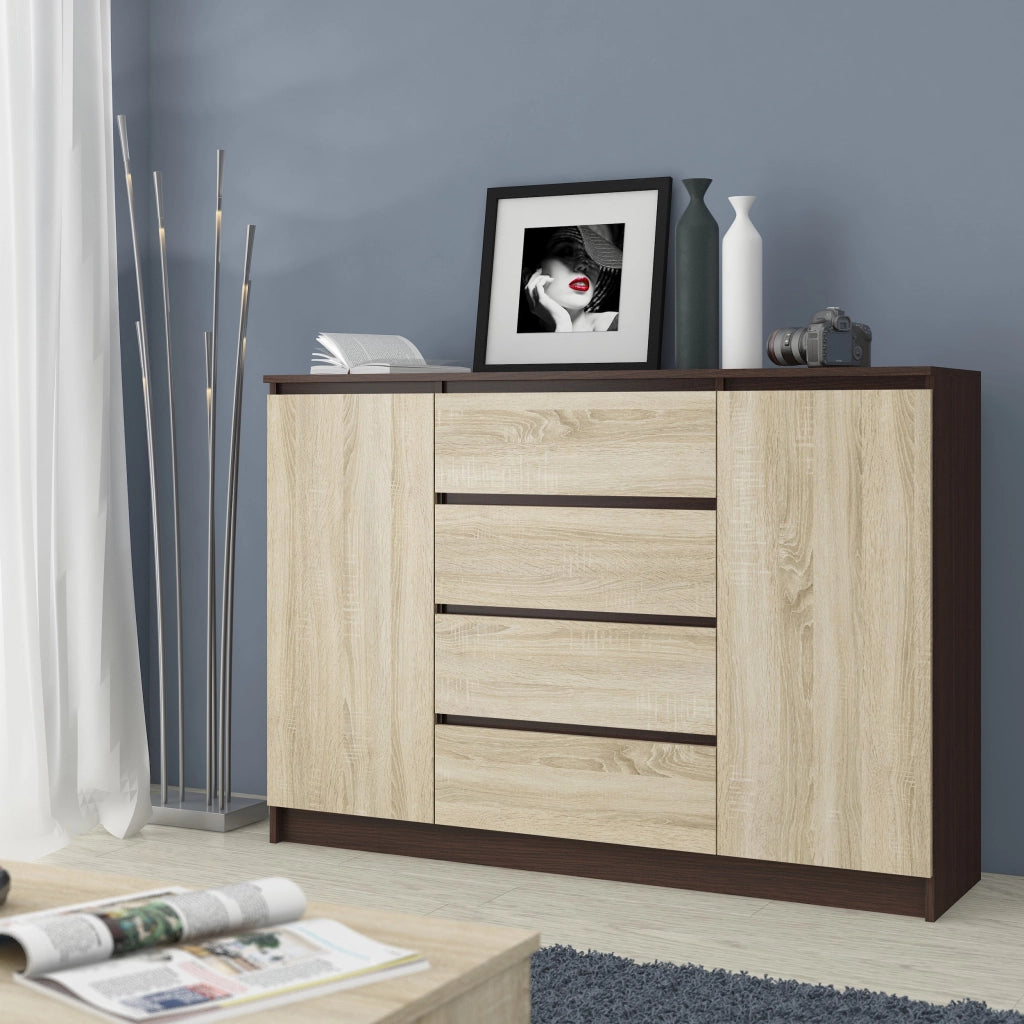 Cassettiera AKORD K140 Wengé 138 cm 2 ante 4 cassetti inserto frontale Sonoma Quercia 138x40x99 cm