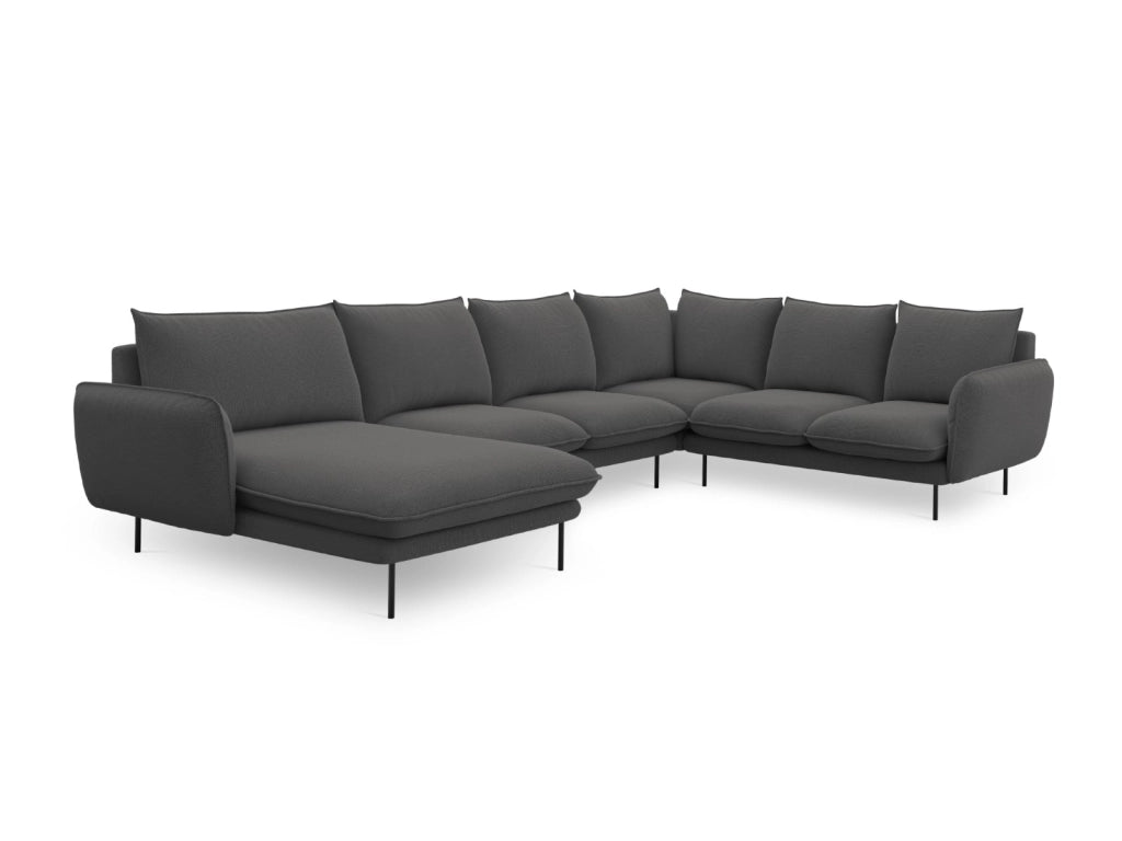 Cosmopolitan Design - Divano panoramico destro "Vienna" 7 posti in tessuto strutturato grigio scuro 