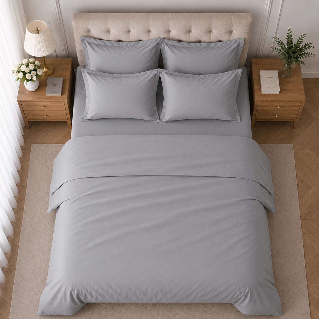 Rotira, set Completo Letto Piazza e Mezza in Cotone, Grigio Pietra