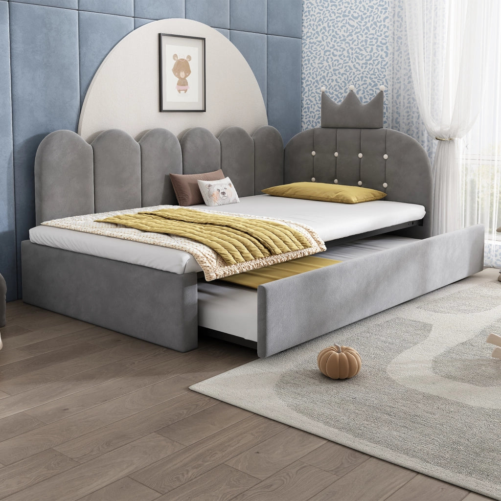 DESMIU Letto divano con letto estraibile 90 × 200 cm 1 posto con letto supplementare 90 × 190 cm, senza materasso, velluto, grigio