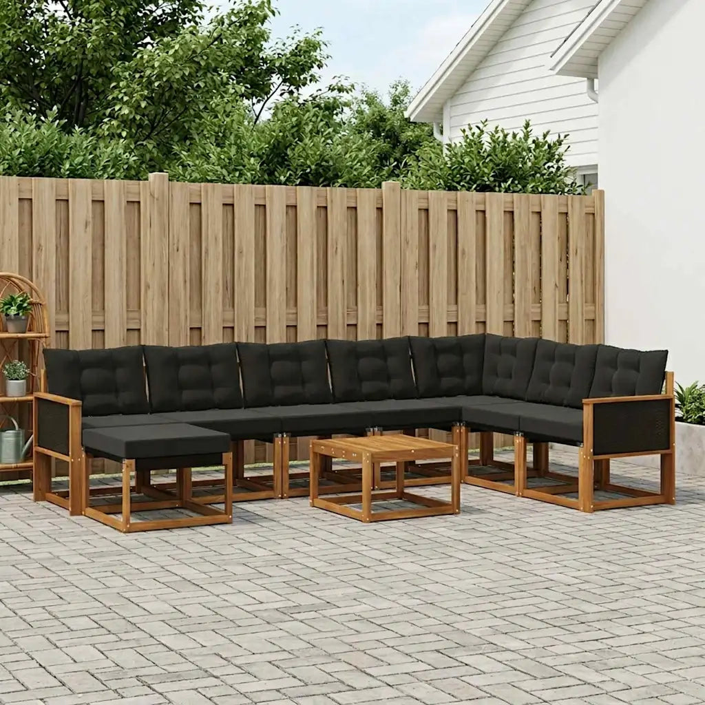 Set di divani da esterno con cuscino 9 pcs Naturale e Nero 3382152
