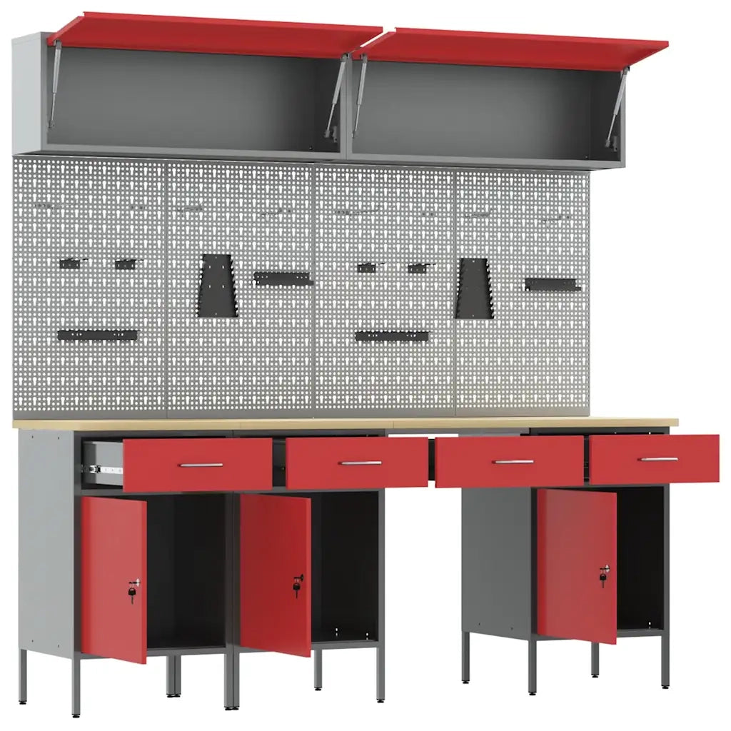 Set di mobili da lavoro con cassetto con blocco 10 pcs Rosso 3321475
