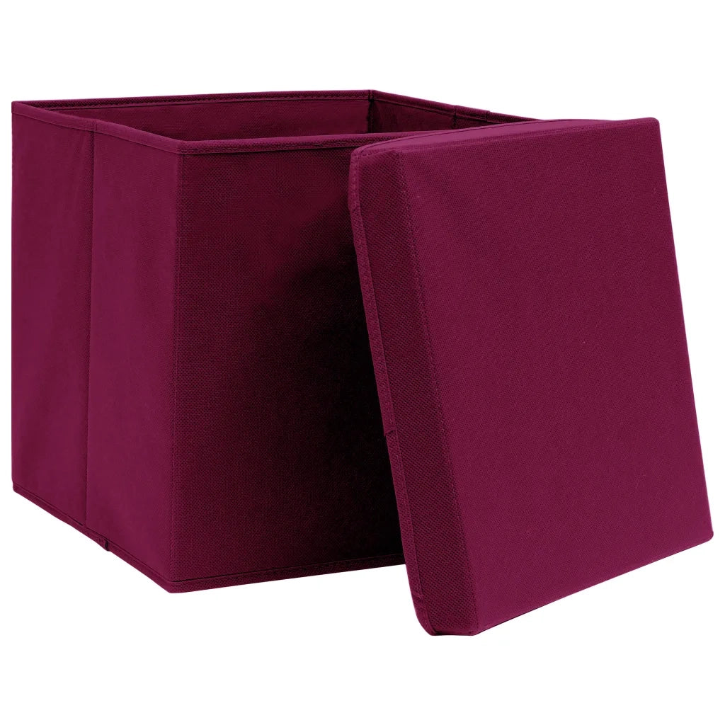 Scatole con Coperchi 10 pz Rosso Scuro 32x32x32 cm Tessuto 288344