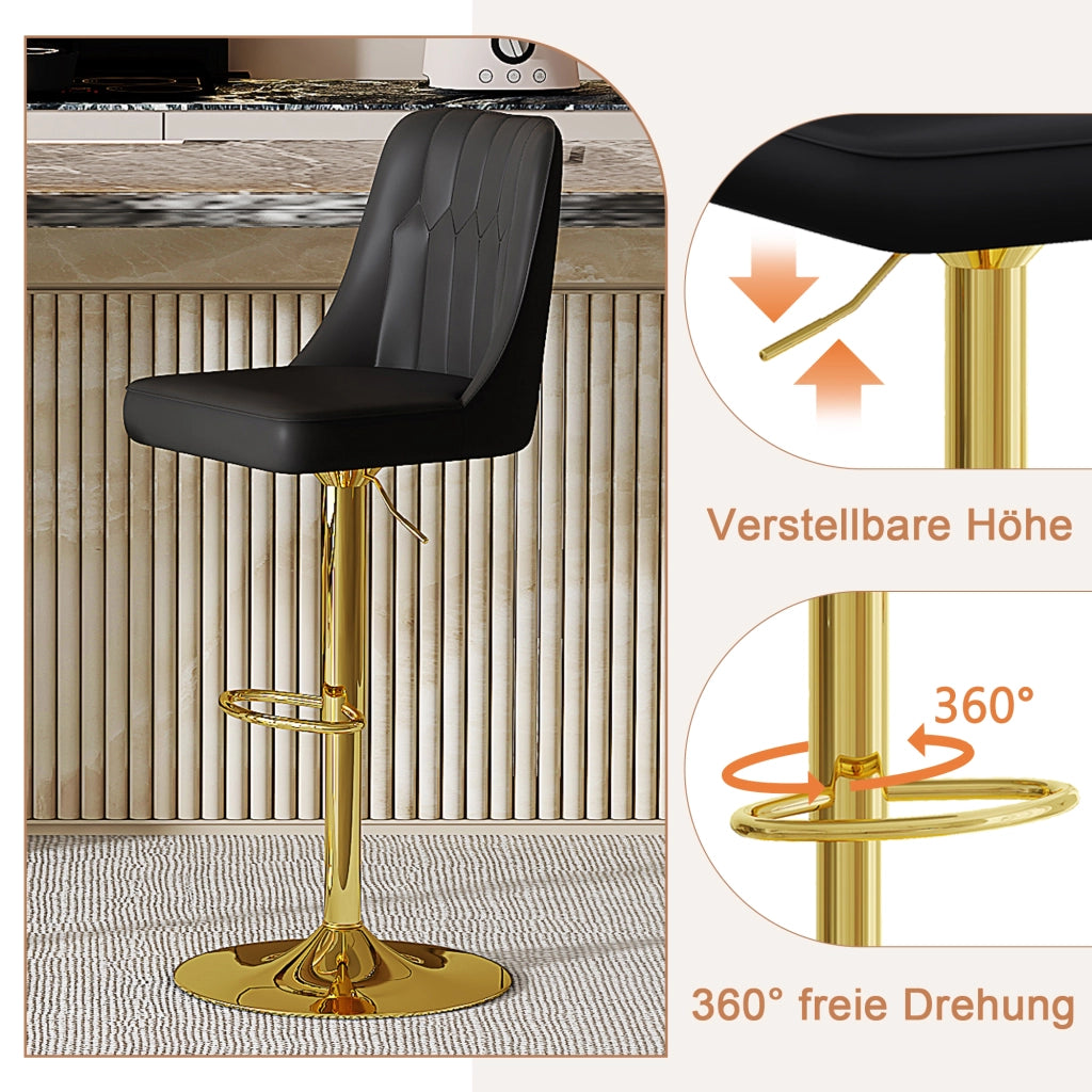 SGABELLO BAR Girevole Regolabile Set da 2 pezzi Nero/Oro PU