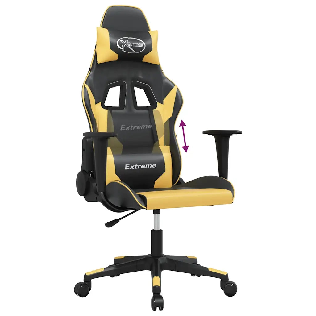Sedia da Gaming | Sedia da e-sports Massaggiante Nero e Oro in Similpelle