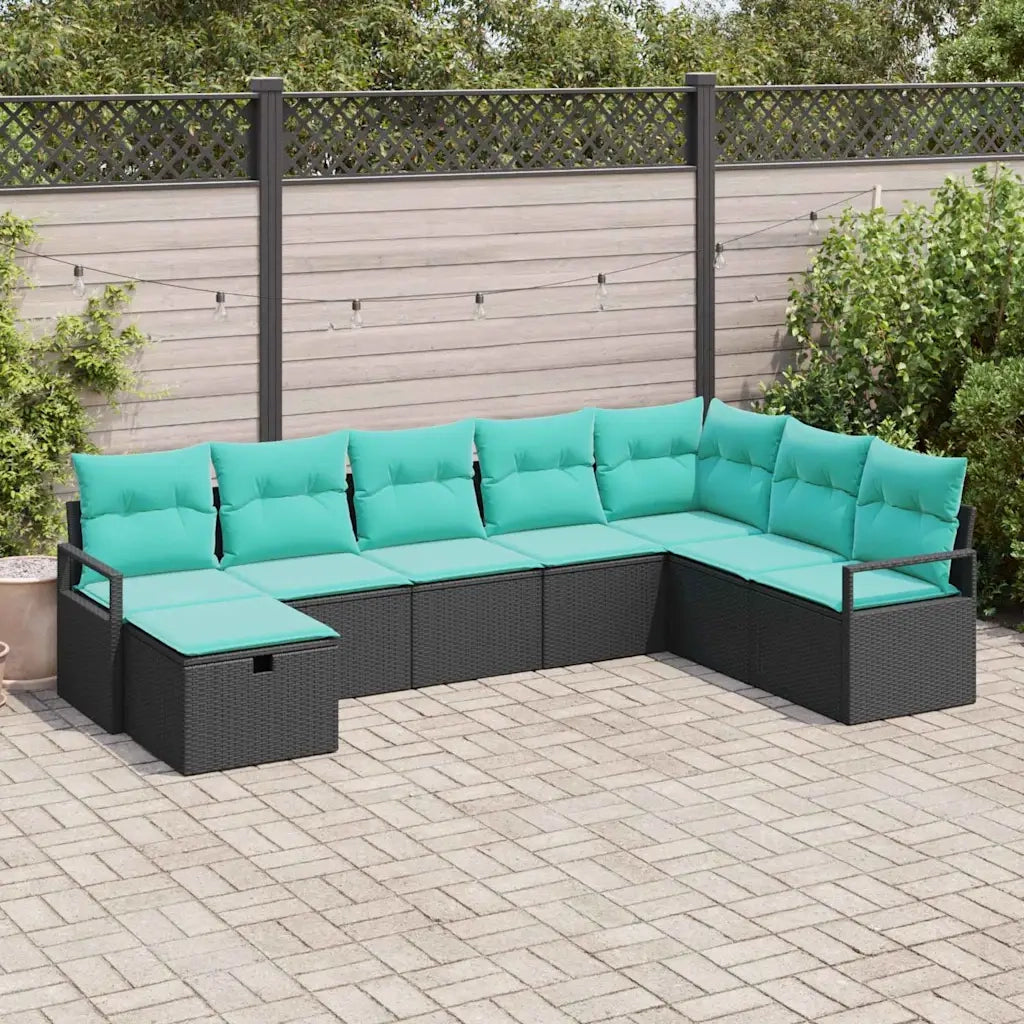Set di divani con cuscino 8 pcs Nero polyrattan 3359235