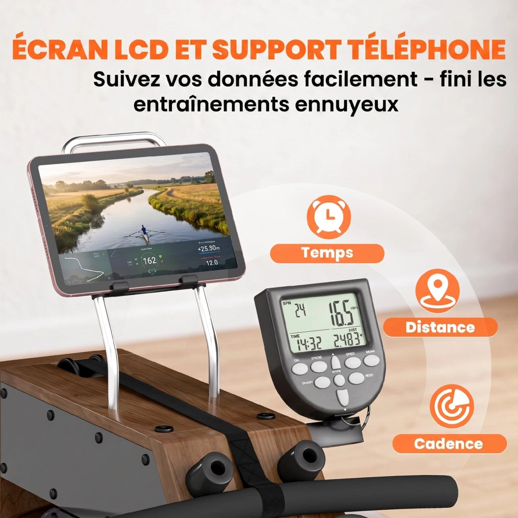 Vogatore ad Acqua Pieghevole ¨C Xylo ¨C Doppio Binario Alluminio Bluetooth 182x42x67cm Quercia