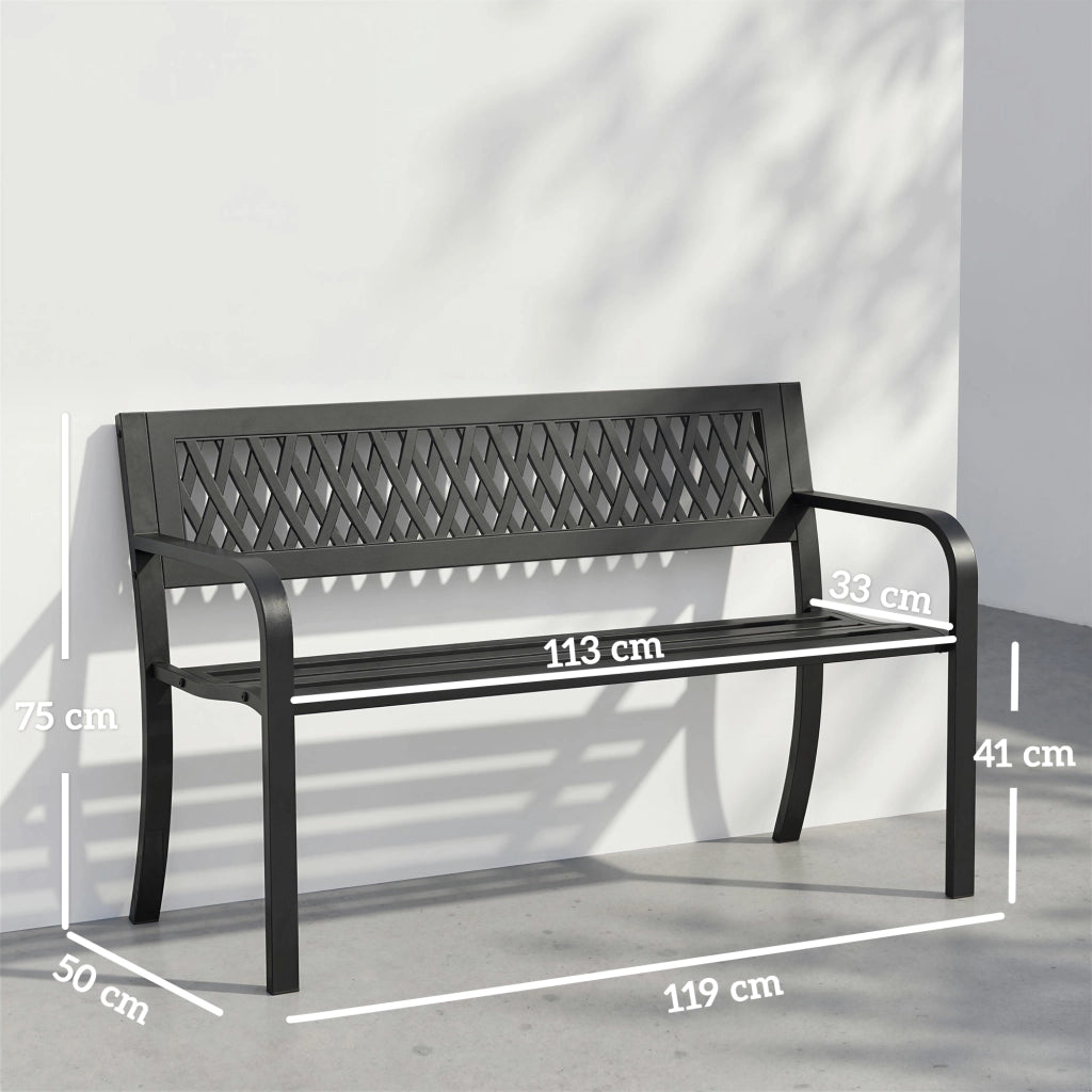 Panchina Giardino 2 Posti con Braccioli ¨C zephmum ¨C Metallo Nero 119x50x75 cm