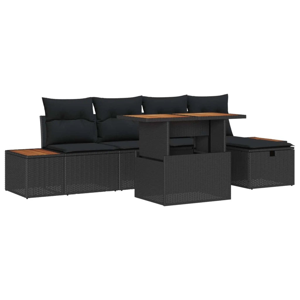 Set Divano da Giardino con cuscino 6 pcs Nero polyrattan 3360073