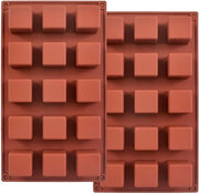 Vassoio di formatura a silicone - Forma per guscio quadrato 14 pollici 15 fori per cubetti di cioccolato, torte, blocchi di ghiaccio, praline e truffe 2 pezzi