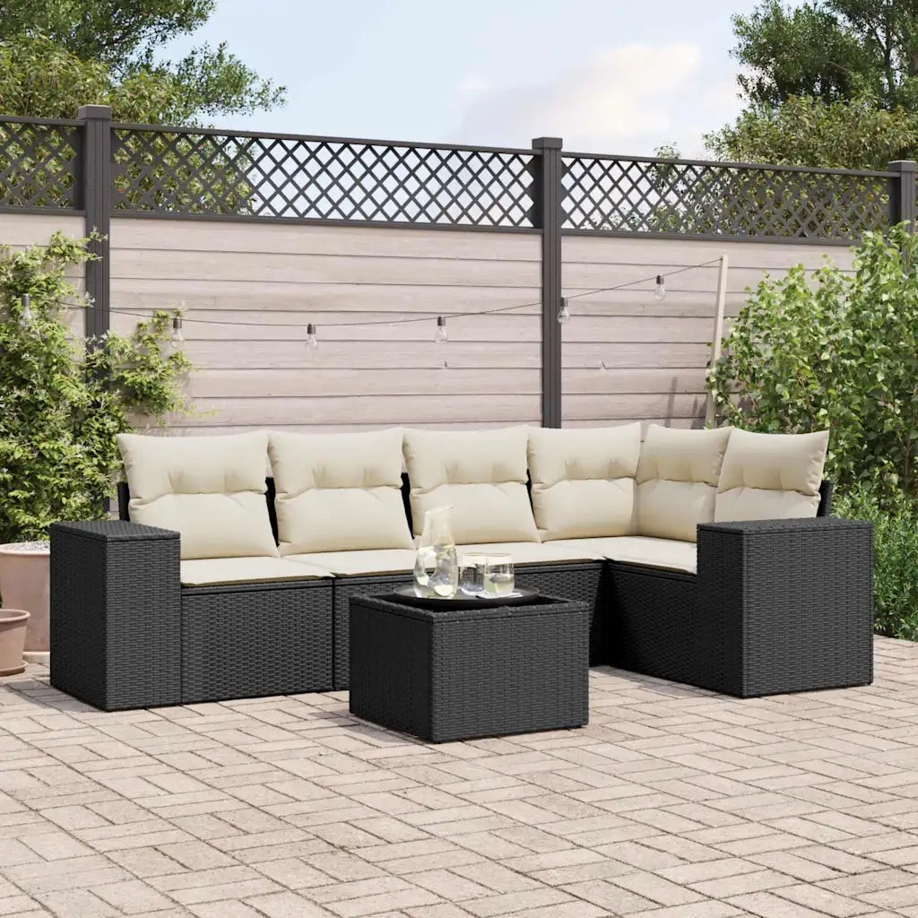 Set Divano da Giardino 6 pz con Cuscini Nero in Polyrattan 3222535