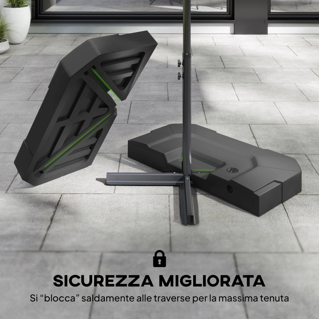 Set 2 Pesi Riempibili per Base per Ombrellone a Sbalzo 101x101x12cm in HDPE Nero